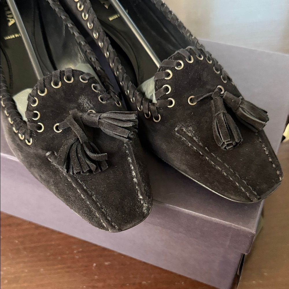 Prada Black Suede Tassel Loafers 38 - Picture 3 of 7